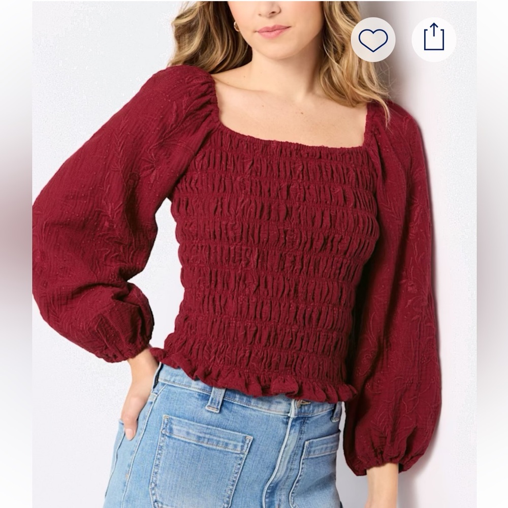 Design History Deep Burgundy Smocked Blouse